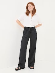 FatFace Iva Black Wide Leg Linen Trousers - Image 1 of 6
