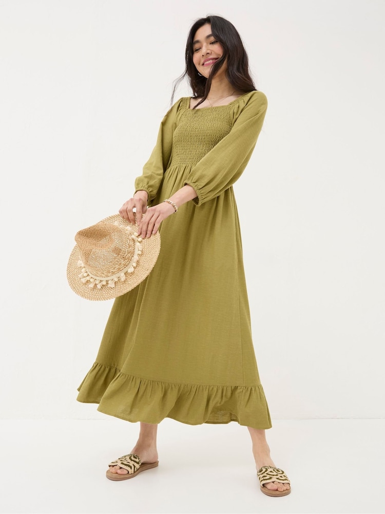 FatFace Adele Green Midi Dress With Linen - Image 1 of 7