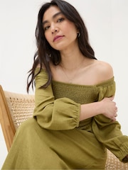 FatFace Adele Green Midi Dress With Linen - Image 3 of 7
