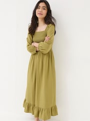 FatFace Adele Green Midi Dress With Linen - Image 5 of 7