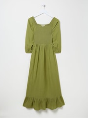 FatFace Adele Green Midi Dress With Linen - Image 7 of 7