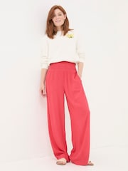 FatFace Red Shirred Wide Leg Palazzo Trousers - Image 1 of 5