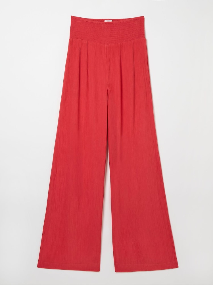 FatFace Red Shirred Wide Leg Palazzo Trousers - Image 5 of 5