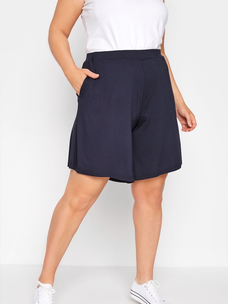 Yours Curve Blue Jersey Shorts - Image 1 of 4