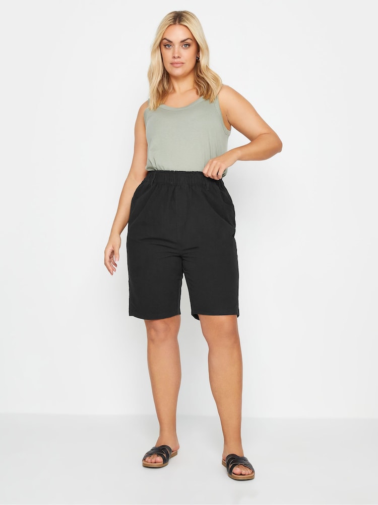 Yours Curve Black Cool 100% Cotton Shorts - Image 2 of 4