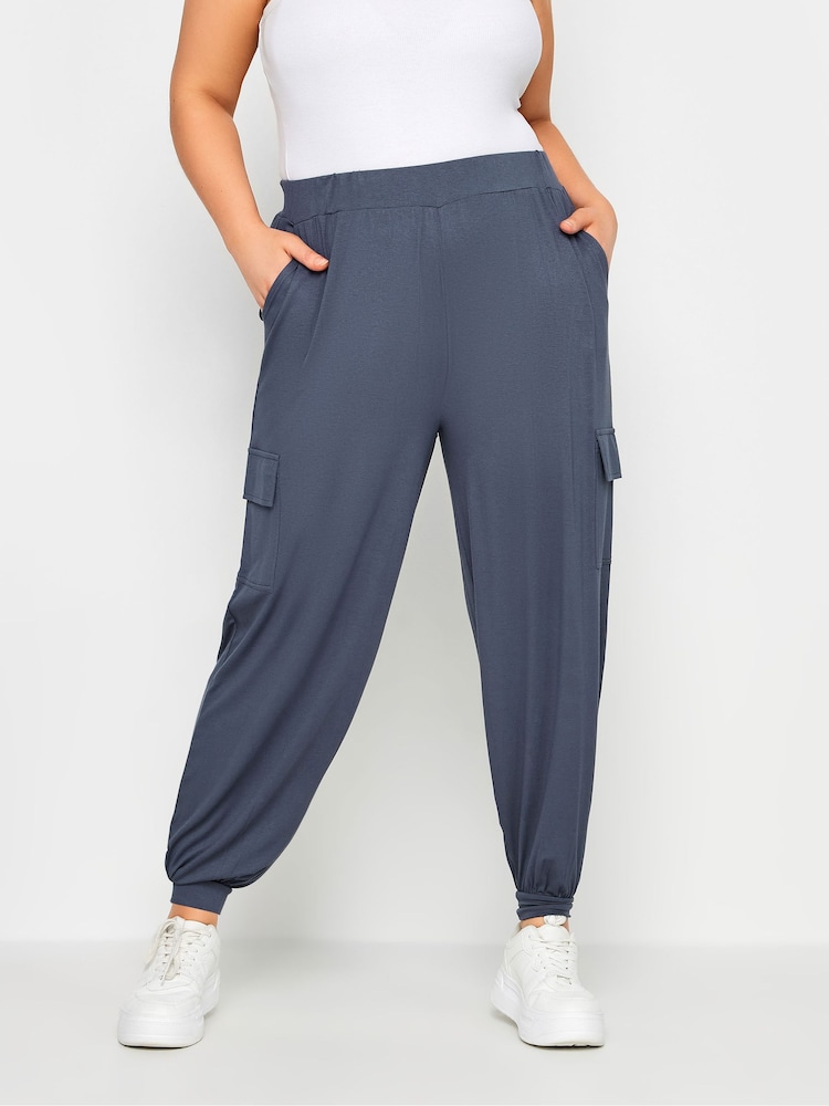 Yours Curve Grey Cargo Pocket Harem Joggers - Image 1 of 5