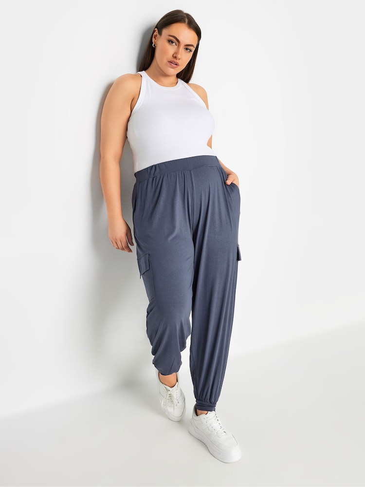 Yours Curve Grey Cargo Pocket Harem Joggers - Image 2 of 5