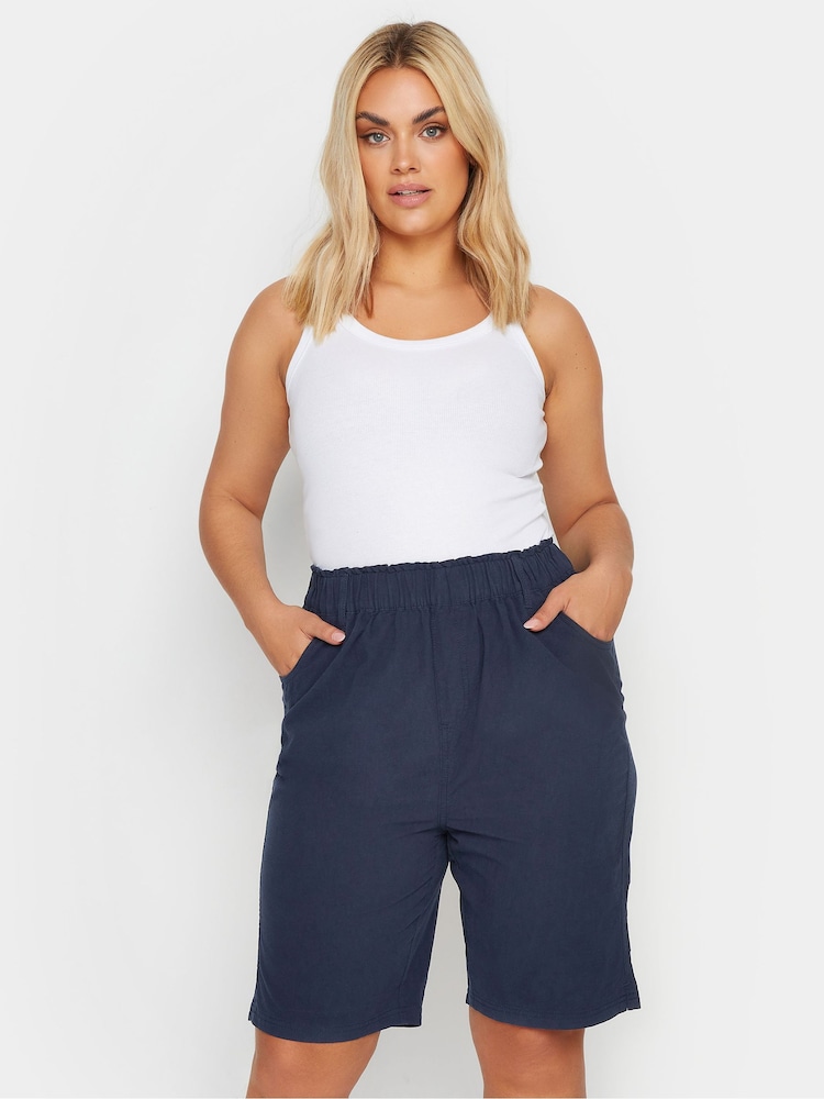 Yours Curve Navy Blue Cool 100% Cotton Shorts - Image 1 of 4