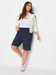 Yours Curve Blue Cool 100% Cotton Shorts With Jersey Waist Band - Image 1 of 5