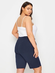 Yours Curve Blue Cool 100% Cotton Shorts With Jersey Waist Band - Image 4 of 5