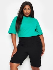 Yours Curve Black Cool 100% Cotton Shorts With Jersey Waist Band - Image 1 of 5
