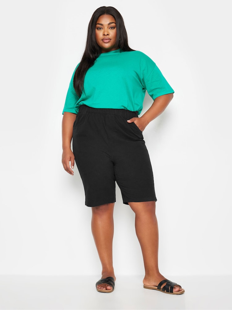 Yours Curve Black Cool 100% Cotton Shorts With Jersey Waist Band - Image 2 of 5