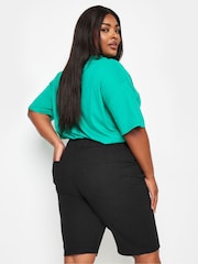 Yours Curve Black Cool 100% Cotton Shorts With Jersey Waist Band - Image 3 of 5