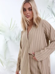 Yours Curve Natural Brown Stripe Textured Wide Leg Trousers - Image 2 of 5