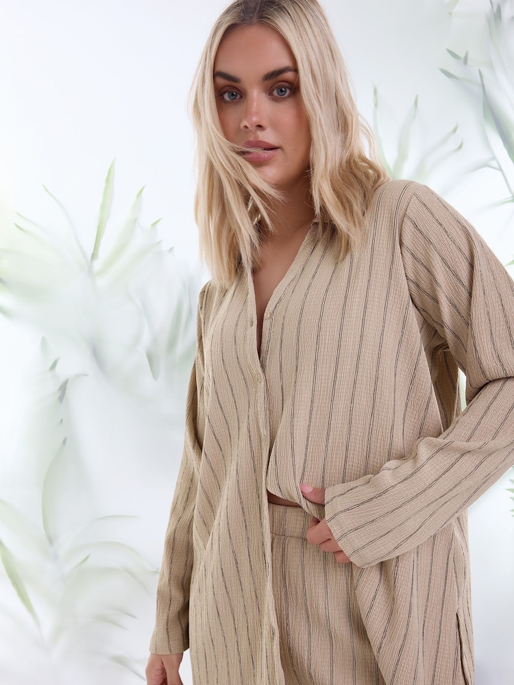 Yours Curve Natural Brown Stripe Textured Wide Leg Trousers - Image 2 of 5