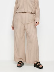 Yours Curve Natural Brown Stripe Textured Wide Leg Trousers - Image 3 of 5