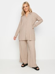Yours Curve Natural Brown Stripe Textured Wide Leg Trousers - Image 4 of 5