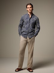Blue 100% Cotton Textured Print Long Sleeve Shirt - Image 2 of 8