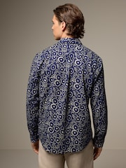 Blue 100% Cotton Textured Print Long Sleeve Shirt - Image 4 of 8