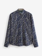 Blue 100% Cotton Textured Print Long Sleeve Shirt - Image 6 of 8