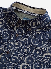 Blue 100% Cotton Textured Print Long Sleeve Shirt - Image 7 of 8