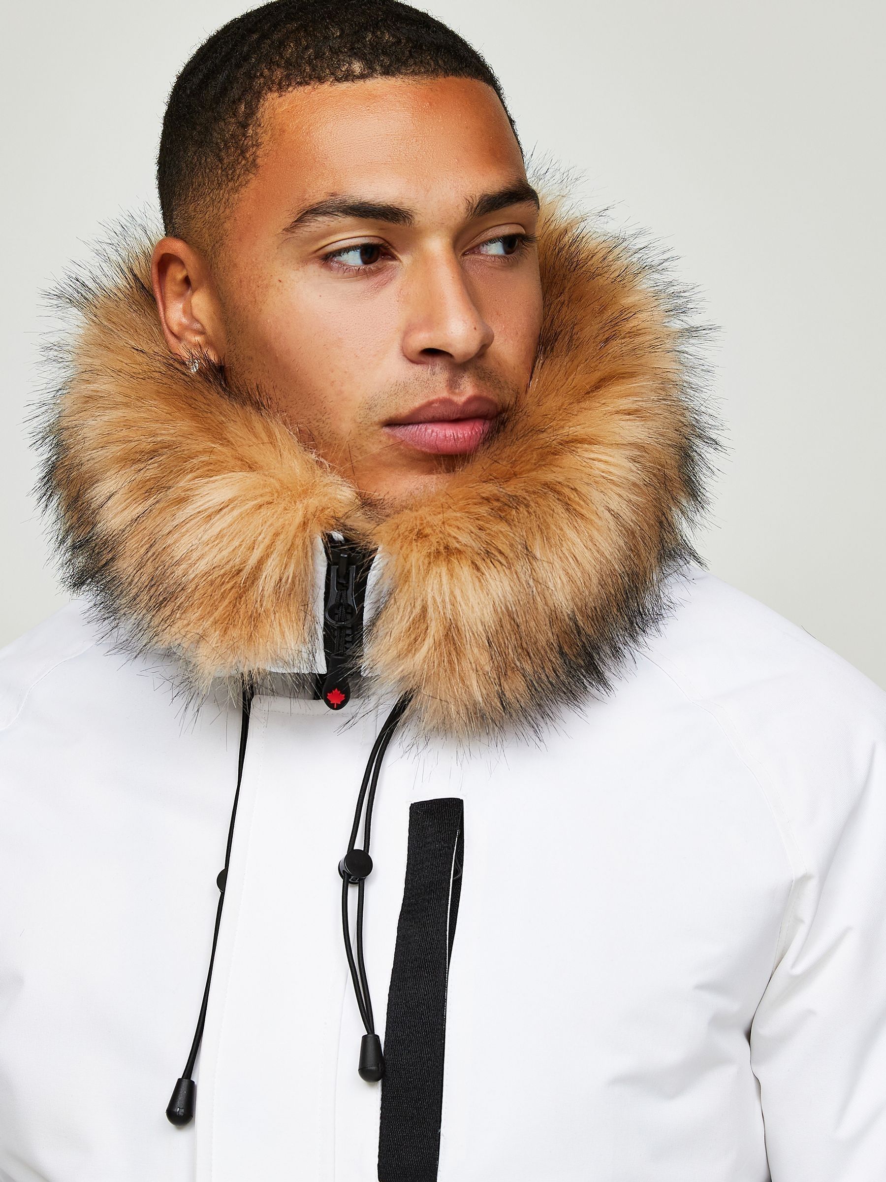 White jacket with fur hood mens store