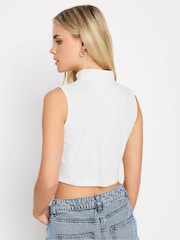 PixieGirl Petite White White 100% Cotton High Neck Zip Up Crop Top - Image 3 of 5