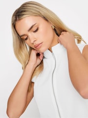PixieGirl Petite White White 100% Cotton High Neck Zip Up Crop Top - Image 4 of 5
