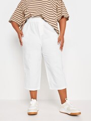 Yours Curve White Cool 100% Cotton Cropped Trousers With Jersey Waist Band - Image 2 of 5