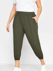 Yours Curve Green Cropped Harem Trousers - Image 1 of 5