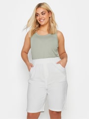 Yours Curve Ivory White Cool Cotton Shorts - Image 1 of 4