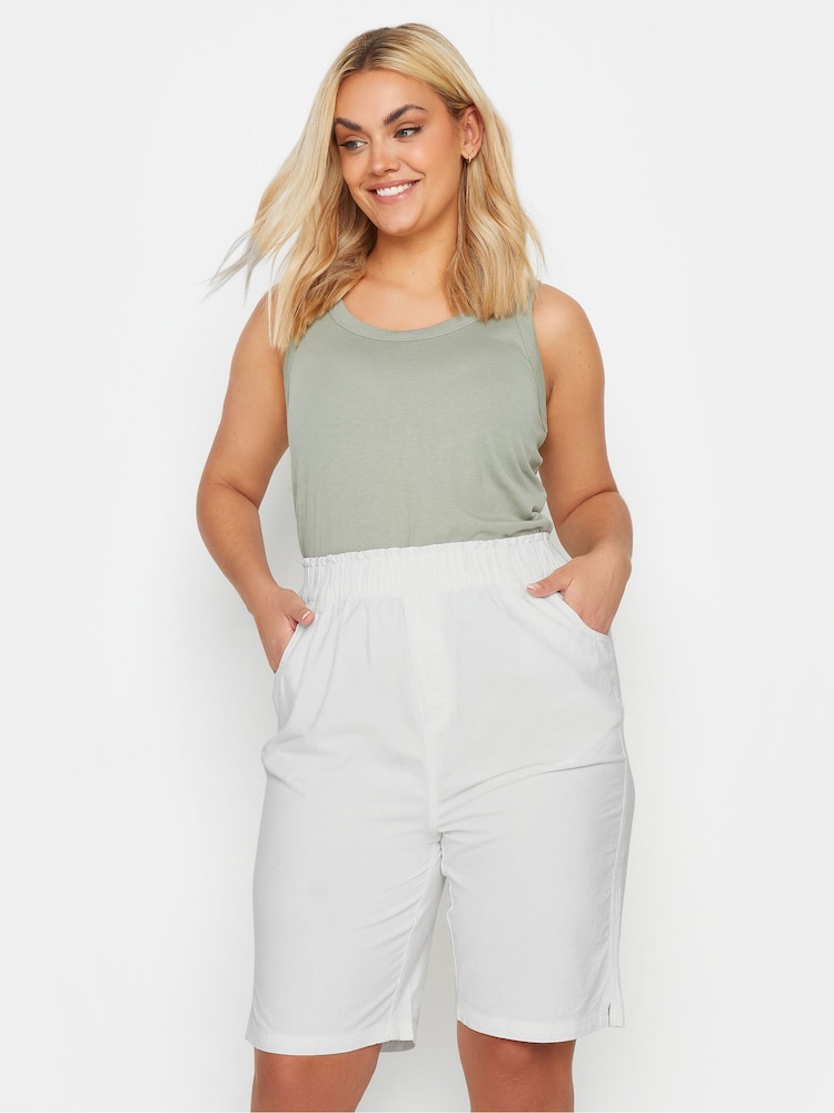 Yours Curve Ivory White Cool Cotton Shorts - Image 1 of 4