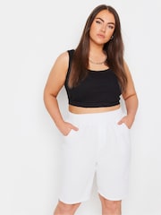 Yours Curve White Cool 100% Cotton Shorts With Jersey Waist Band - Image 1 of 5