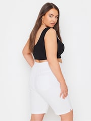 Yours Curve White Cool 100% Cotton Shorts With Jersey Waist Band - Image 3 of 5
