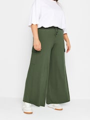 Yours Curve Green Jersey Wide Leg Cargo Trousers - Image 1 of 4