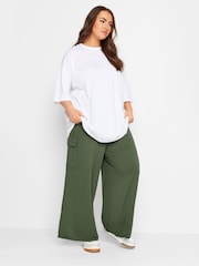 Yours Curve Green Jersey Wide Leg Cargo Trousers - Image 2 of 4