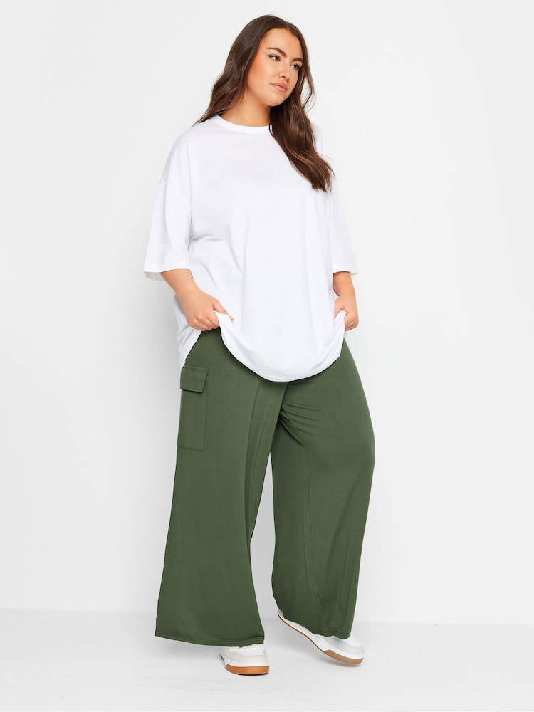 Yours Curve Green Jersey Wide Leg Cargo Trousers - Image 2 of 4