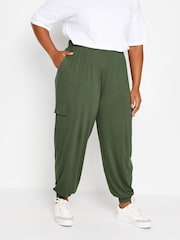 Yours Curve Green Cargo Pocket Harem Joggers - Image 1 of 5