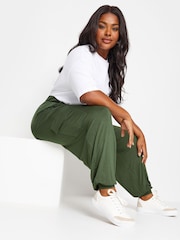 Yours Curve Green Cargo Pocket Harem Joggers - Image 3 of 5