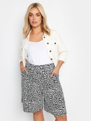 Yours Curve Black Chrome Floral Print Shorts - Image 1 of 4