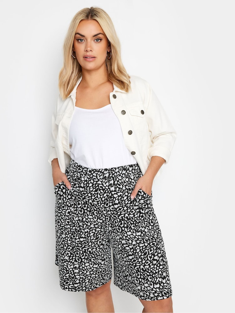Yours Curve Black Chrome Floral Print Shorts - Image 1 of 4 Yours Curve Black Chrome Floral Print Shorts - Image 1 of 4