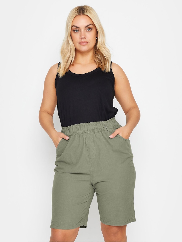 Yours Curve Green Khaki Cool Cotton Shorts - Image 1 of 4