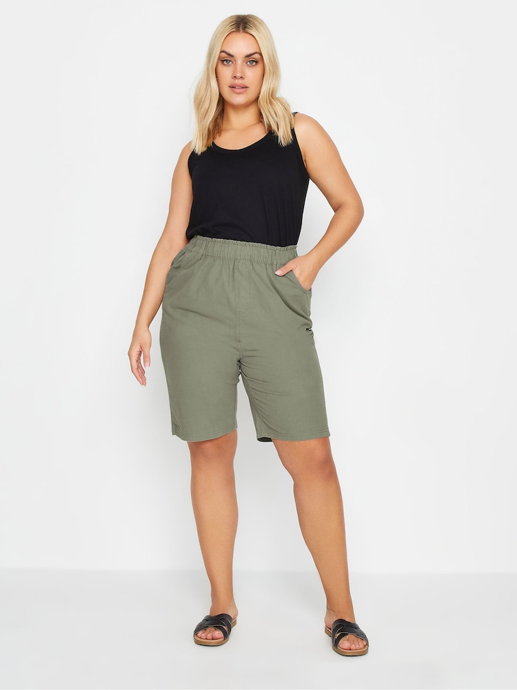 Yours Curve Green Khaki Cool Cotton Shorts - Image 2 of 4