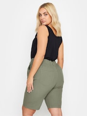 Yours Curve Green Khaki Cool Cotton Shorts - Image 3 of 4