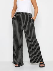 Yours Curve Black Stripe Textured Wide Leg Trousers - Image 1 of 4