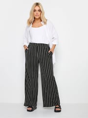 Yours Curve Black Stripe Textured Wide Leg Trousers - Image 2 of 4