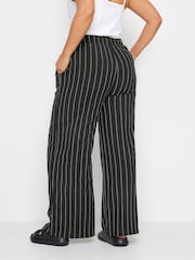 Yours Curve Black Stripe Textured Wide Leg Trousers - Image 3 of 4