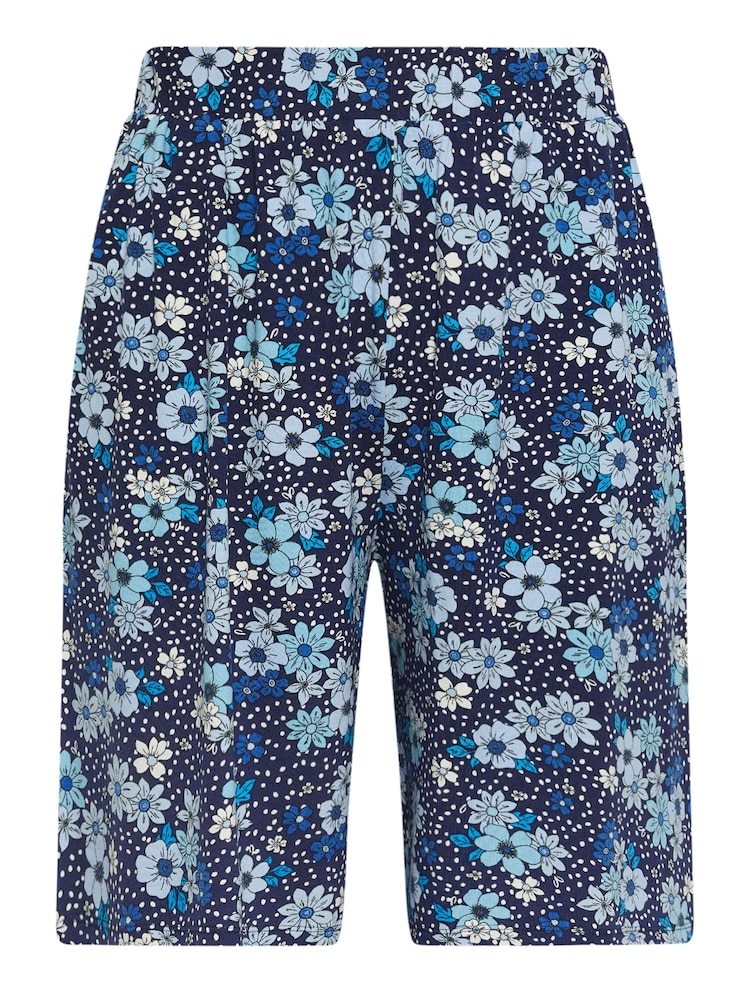 Yours Curve Blue Floral Print Shorts - Image 5 of 5