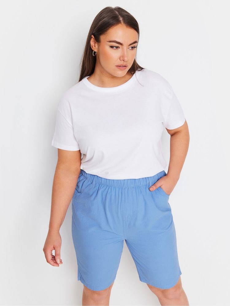 Yours Curve Mid Blue Cool 100% Cotton Shorts - Image 1 of 5
