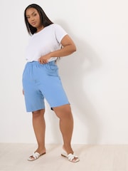 Yours Curve Mid Blue Cool 100% Cotton Shorts - Image 7 of 9